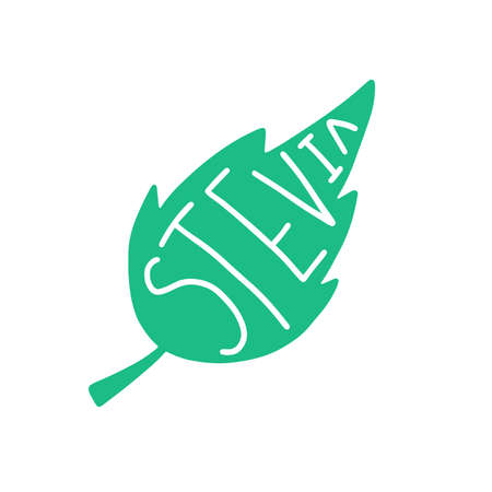 Stevia sign. No added sugar, natural sweetener. Healthly food concept icon. Simple element isolated on white background. Flat cartoon vector illustration, hand drawn style.のイラスト素材