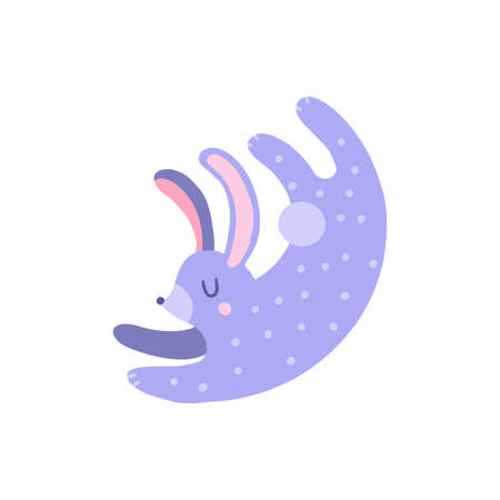 Flat cartoon vector illustration with cute rabbit, hand drawn style. isolated on white. Delicate, dreamy mood, pastel colors.のイラスト素材