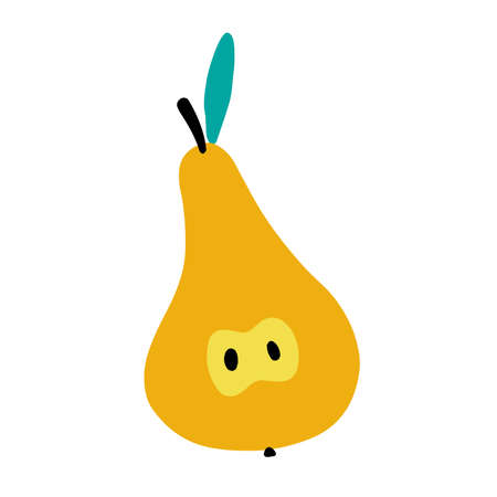 Cut pear isolated on white background. Flat cartoon vector illustration, hand drawn style.のイラスト素材