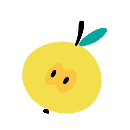 Apple isolated on white background. Flat cartoon vector illustration, hand drawn style.のイラスト素材
