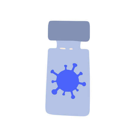 Covid-19 coronavirus vaccine. Vaccine vial. Treatment for coronavirus covid-19. Isolated flat cartoon vector illustration, concept of vaccination, immunity.のイラスト素材