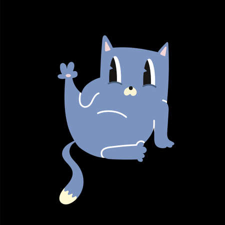 Cute cat raised his paw, cartoon style. Vector illustration, hand drawn, Flat design. All elements are isolated. Trendy modern illustration for poster, postcard, social media post or background.のイラスト素材