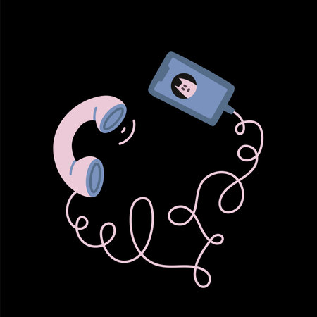 Retro Landline phone with smartphone, cartoon style. Vector trendy modern illustration, flat design, isolated. Connection of generations. customer support. Communication and consulting.のイラスト素材