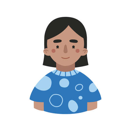 Portrait of a girl with brunette hair, dark skin. young woman avatar. Colored vector illustration, cartoon style character, flat design, isolated.のイラスト素材