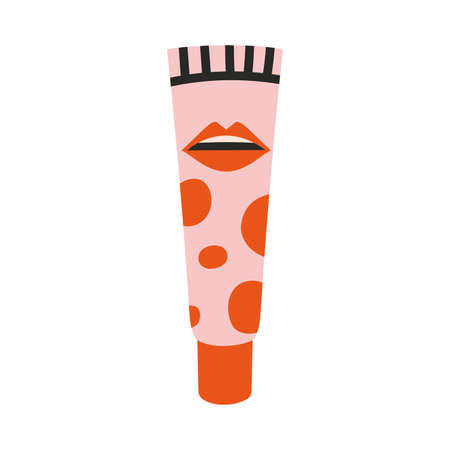 Lip balm, lipstick, or scrub in a tube, cartoon style. Skin care, hand drawn, flat design. Trendy modern vector illustration isolated on white background.のイラスト素材