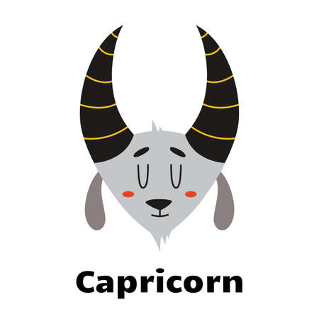 Astrological zodiac sign capricorn isolated on white background. Cute hand drawn trendy illustration. Flat cartoon vector style.のイラスト素材