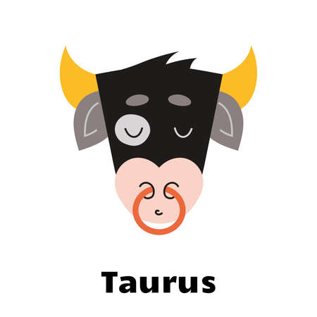 Astrological zodiac sign Taurus isolated on white background. Cute hand drawn trendy illustration. Flat cartoon vector style.のイラスト素材
