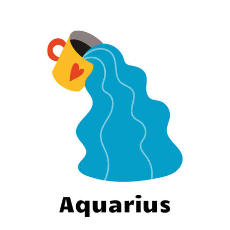 Astrological zodiac sign aquarius isolated on white background. Cute hand drawn trendy illustration. Flat cartoon vector style.のイラスト素材