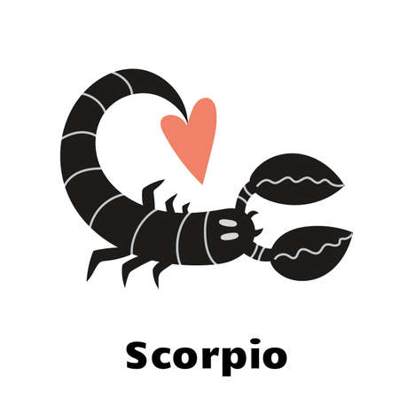 Astrological zodiac sign scorpio isolated on white background. Cute hand drawn trendy illustration. Flat cartoon vector style.のイラスト素材