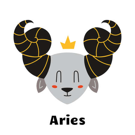 Astrological zodiac sign Aries isolated on white background. Cute hand drawn trendy illustration. Flat cartoon vector style.のイラスト素材