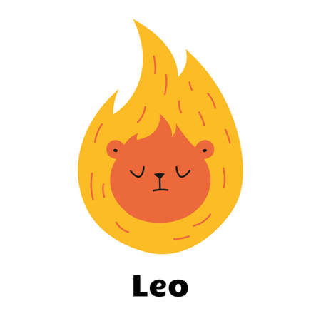 Astrological zodiac sign Lion isolated on white background. Cute hand drawn trendy illustration. Flat cartoon vector style.のイラスト素材