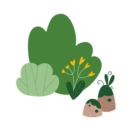 Picture of nature with bush and mound, cartoon style. Trendy modern vector illustration, hand drawn, flat design. All elements are isolated.のイラスト素材