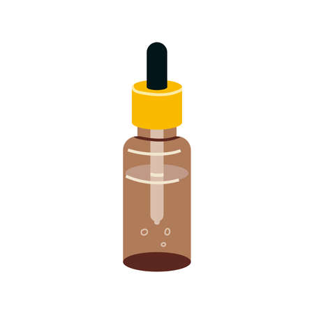 Brown glass bottle of essential oil, pipette with drop, cartoon style. Trendy modern vector illustration isolated on white background, hand drawn, flat design.のイラスト素材