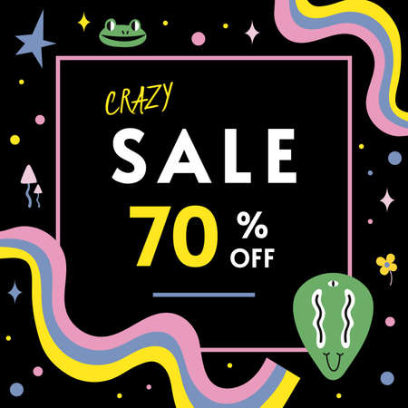Crazy sale banner template design, cartoon style. Discount abstract promotion layout poster for web...
