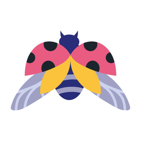 Ladybug flying, cartoon style. Trendy modern vector illustration isolated on white background, hand drawn, flat design.のイラスト素材