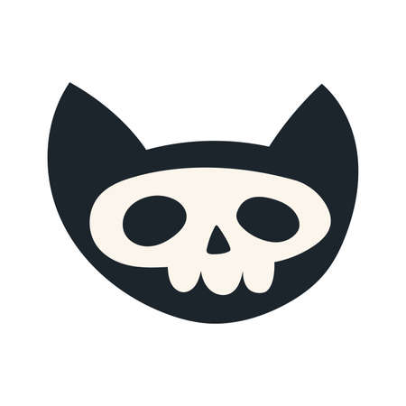 Cartoon black cat head with skeleton skull. Funny Halloween clip art. Trendy modern vector illustration isolated on white background, hand drawn, flat design.のイラスト素材