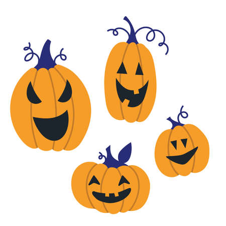 Cute Halloween Pumpkin set, cartoon style. Trendy modern vector illustration isolated on white background, hand drawn, flat design.のイラスト素材