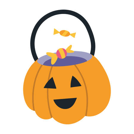 Cute Halloween Pumpkin with sweets, cartoon style. Trick or treat. Trendy modern vector illustration isolated on white background, hand drawn, flat design.のイラスト素材