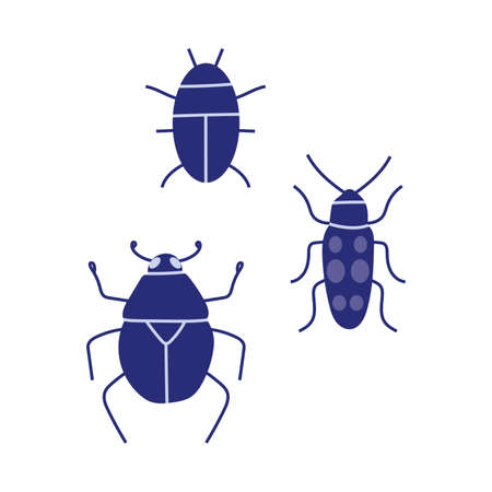Collection of bugs, cartoon style. Set of insects. Trendy modern vector illustration isolated on white background, hand drawn, flat design.のイラスト素材