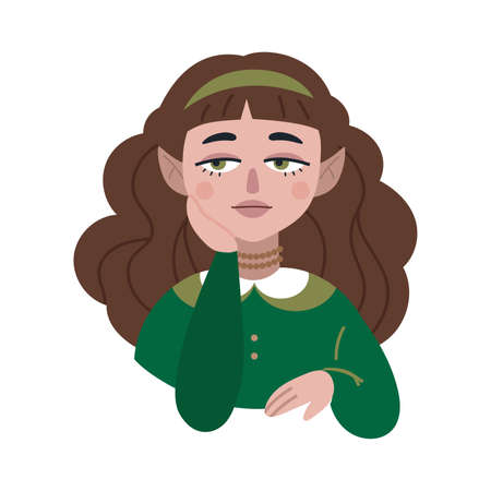 Beautiful forest elf girl, cartoon style. Trendy modern vector illustration, hand drawn, flat design.のイラスト素材