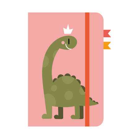 Cute notepad, notebook with dinosaur, cartoon style. Kawaii stationery. Trendy modern vector illustration isolated on white background, hand drawn, flat design.のイラスト素材