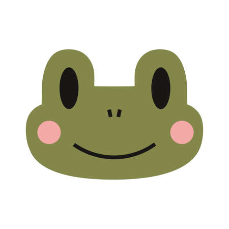 Cute frog face, cartoon style. Kawaii child character. Trendy modern vector illustration isolated on white background, hand drawn, flat design.のイラスト素材