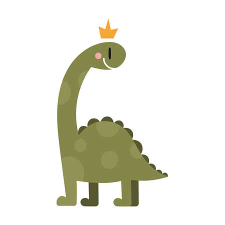 Cute smiling dinosaur with crown, cartoon style. Trendy modern vector illustration isolated on white background, hand drawn, flat design.のイラスト素材
