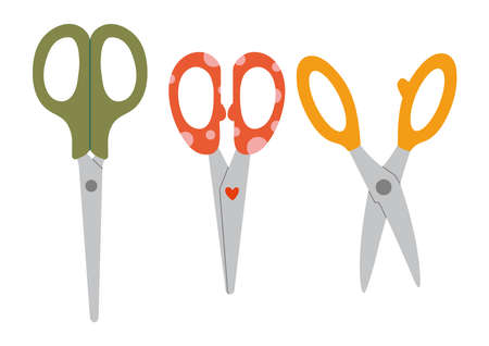 Scissors set, cartoon style. cute stationery. Trendy modern vector illustration isolated on white background, hand drawn, flat design.のイラスト素材