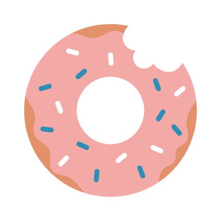 Bitten donut with pink glaze and multi-colored powder, cartoon style. Trendy modern vector illustration isolated on white background, hand drawn, flat design.のイラスト素材