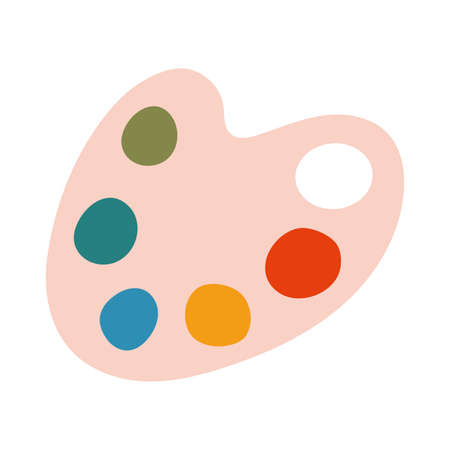 Paint palette, oil paint, acrylic, gouache or watercolor, cartoon style. Trendy modern vector illustration isolated on white background, hand drawn, flat design.のイラスト素材