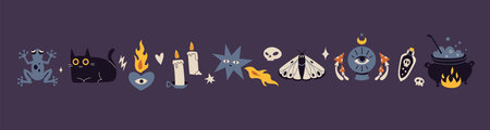 Witchcraft, withcore aesthetic set with occult things. Bohemian mystical magic collection clip art. Trendy modern vector illustration, hand drawn, flat design.のイラスト素材