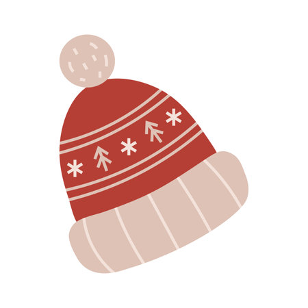 Knitted hat, cartoon style. Cozy mood for winter. Trendy modern vector illustration isolated on white background, hand drawn, flat design.のイラスト素材