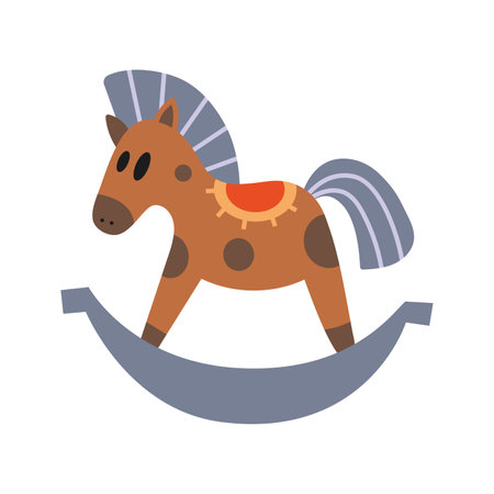 Rocking wooden horse, children's toy, cartoon style. Trendy modern vector illustration isolated on white background, hand drawn, flat design.のイラスト素材