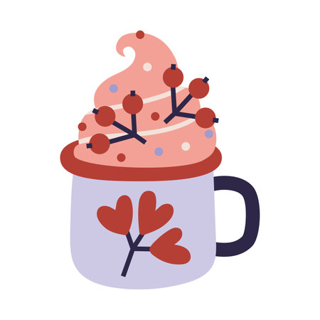 Warming drink with cream in a mug, cartoon style. Trendy modern vector illustration isolated on white background, hand drawn, flat design.のイラスト素材