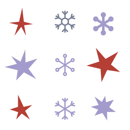 Snowflakes and stars set, cartoon style. Trendy modern vector illustration isolated on white background, hand drawn, flat design.のイラスト素材