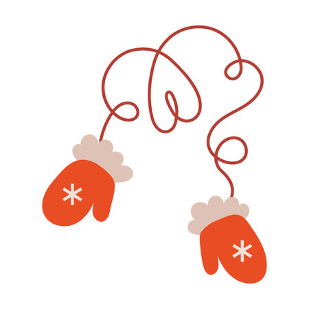 Knitted mittens with string, cartoon style. Cozy mood for winter. Trendy modern vector illustration isolated on white background, hand drawn, flat design.のイラスト素材