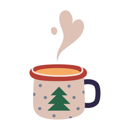 Warming drink, Christmas holiday coffee mug, cartoon style. Cozy mood for winter. Trendy modern vector illustration isolated on white background, hand drawn, flat design.のイラスト素材