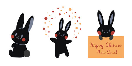 Happy Chinese New Year, year of the black rabbit. Trendy modern vector illustration isolated on white background, hand drawn, flat design.のイラスト素材