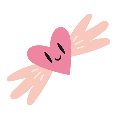 Cute heart character with wings, cartoon style. Valentine's day concept. Trendy modern vector illustration isolated on white background, hand drawn, flat design.のイラスト素材