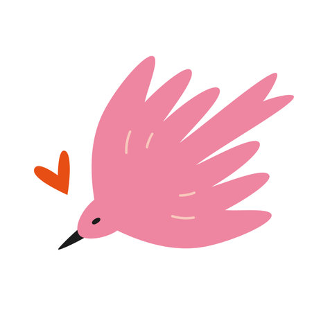 Dove of peace, cartoon style. Flying cute bird with heart. Trendy modern vector illustration isolated on white background, hand drawn, flat design.のイラスト素材