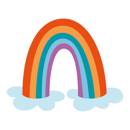 Color Rainbow With Clouds, cartoon style. Trendy modern vector illustration isolated on white background, hand drawn, flat design.のイラスト素材