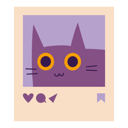 Photo frame with cute cat, post for social media, cartoon style. Trendy modern vector illustration isolated on white background, hand drawn, flat design.のイラスト素材