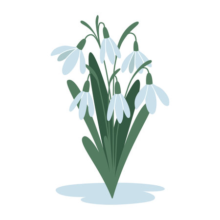 Bouquet of snowdrops, first spring flowers, cartoon style. Trendy modern vector illustration isolated on white background, hand drawn, flat design.のイラスト素材