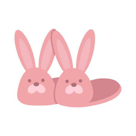 Cute pink house slippers with rabbit muzzles, cartoon style. Trendy modern vector illustration isolated on white background, hand drawn, flat design.のイラスト素材