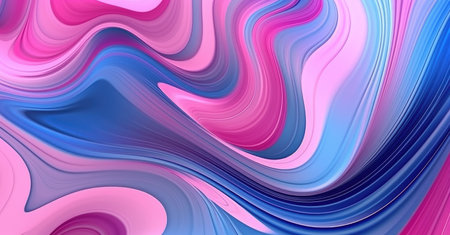 Abstract blue pink swirly wallpaper, wavy pattern texture. Stained with bright acrylic paints. Generative AI.の素材
