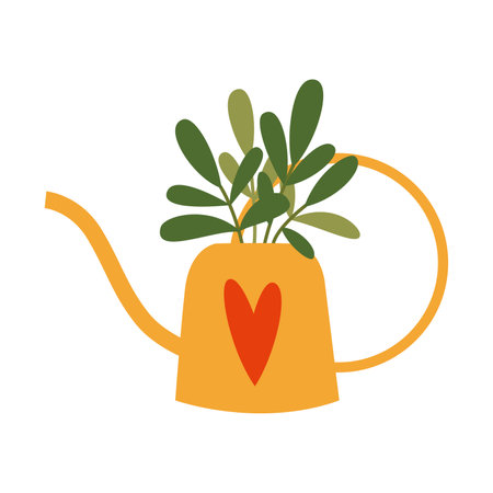 Watering can with plants growing in it, cartoon style. Trendy modern vector illustration isolated on white background, hand drawn, flat design.のイラスト素材