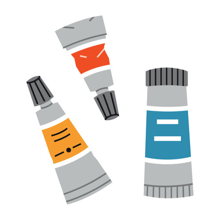 Paint tubes, oil paint, acrylic, gouache or watercolor, cartoon style. Trendy modern vector illustration isolated on white background, hand drawn, flat design.のイラスト素材