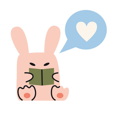 Cute bunny reading a book, love of reading concept. Trendy modern vector illustration isolated on white background, hand drawn, flat design.のイラスト素材