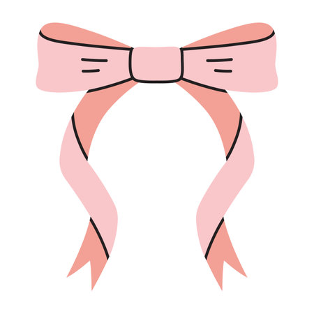 Beautiful pink ribbon bow, decorative bowknot for gift packaging. Trendy modern vector illustration isolated on white background, hand drawn, flat design.のイラスト素材