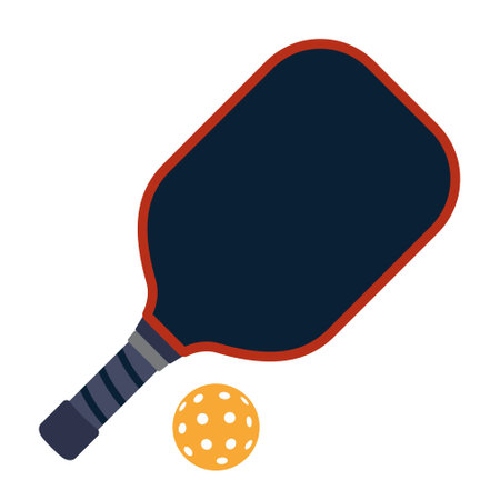 Pickleball paddle and ball. Simple sports equipment design for modern racket games and active lifestyle themes. Modern vector illustration isolated on white background, hand drawn, flat design.のイラスト素材